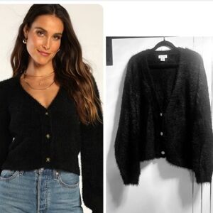 If It Were Me  Size XXL Black Soft Eyelash Crop Cardigan Rhinestone Buttons